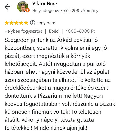 Pizzárium visszajelzés