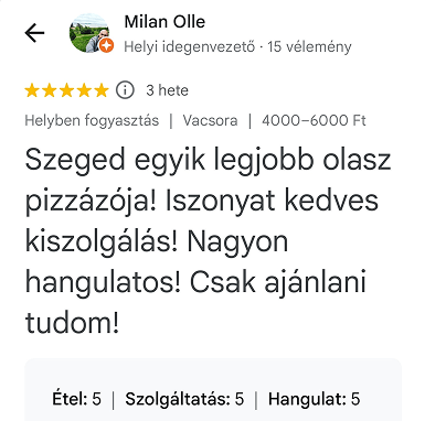 Pizzárium visszajelzés