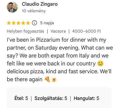Pizzárium visszajelzés