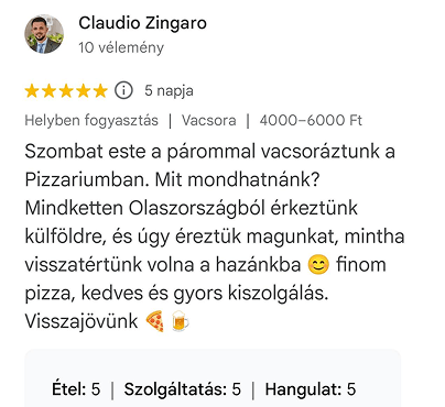 Pizzárium visszajelzés