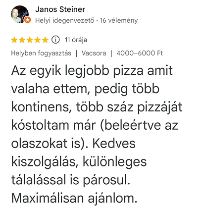 Pizzárium visszajelzés