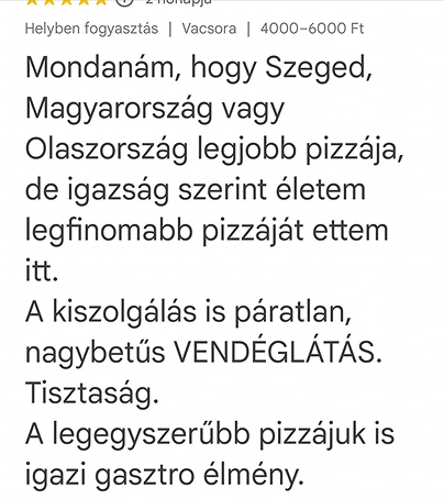 Pizzárium visszajelzés