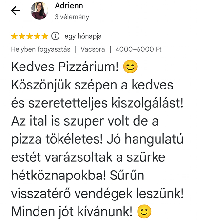 Pizzárium visszajelzés